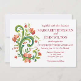 Rosemaling Red and Rosa Wedding bjudande Inbjudningar