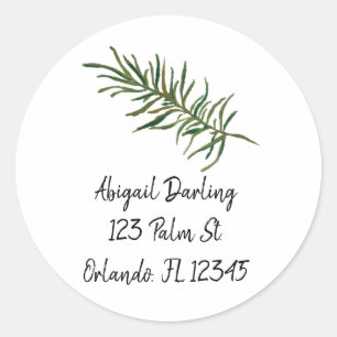 Rosemary Sprig Illustration Anpassningsbar Adress Runt Klistermärke