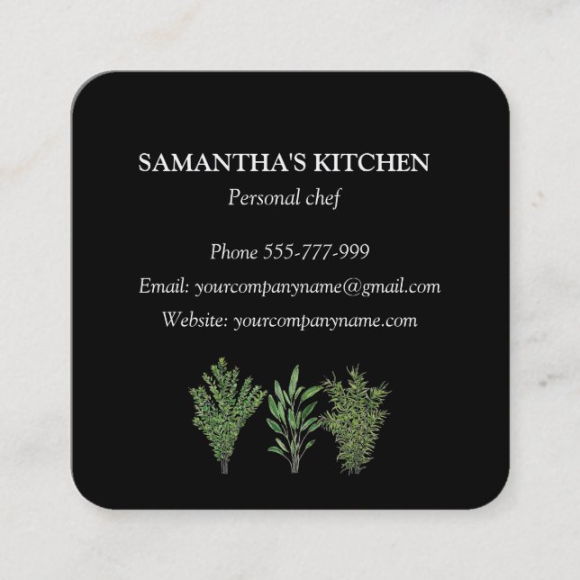 Rosemary Thyme Sage Örters Culinary Chef Pots Fyrkantigt Visitkort (Framsida)