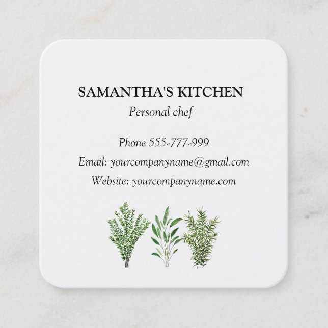 Rosemary Thyme Sage Örters Culinary Chef Pots Fyrkantigt Visitkort (Framsida)