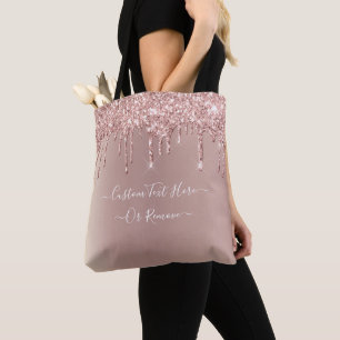 Rosen guldfärgad glitter toteväska med egen text tygkasse