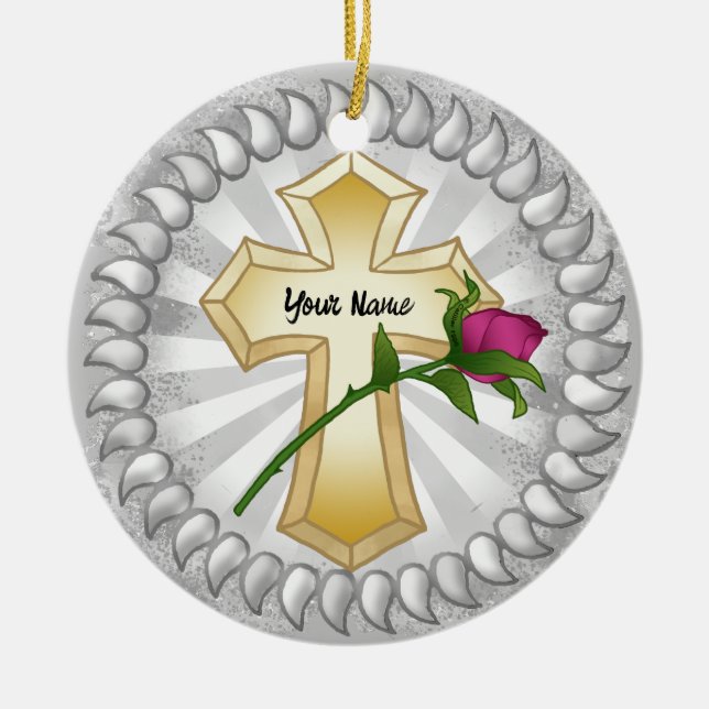 Rosen Kristet Kors Julgransprydnad Keramik (Framsidan)