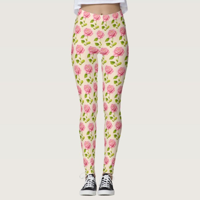 Rosen Muster rosa pink Leggings (Framsida)