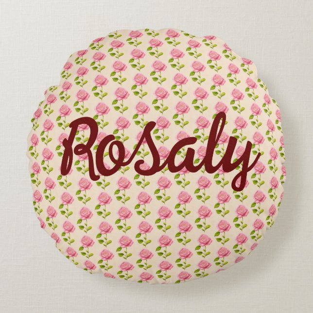 Rosen Muster rosa pink Rund Kudde (Framsidan)