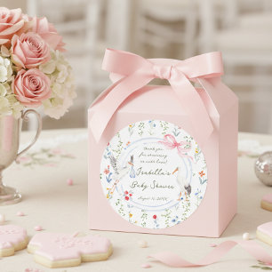 Rosen- och stork-babyshower Tacksamhetsdekal i Arv Runt Klistermärke