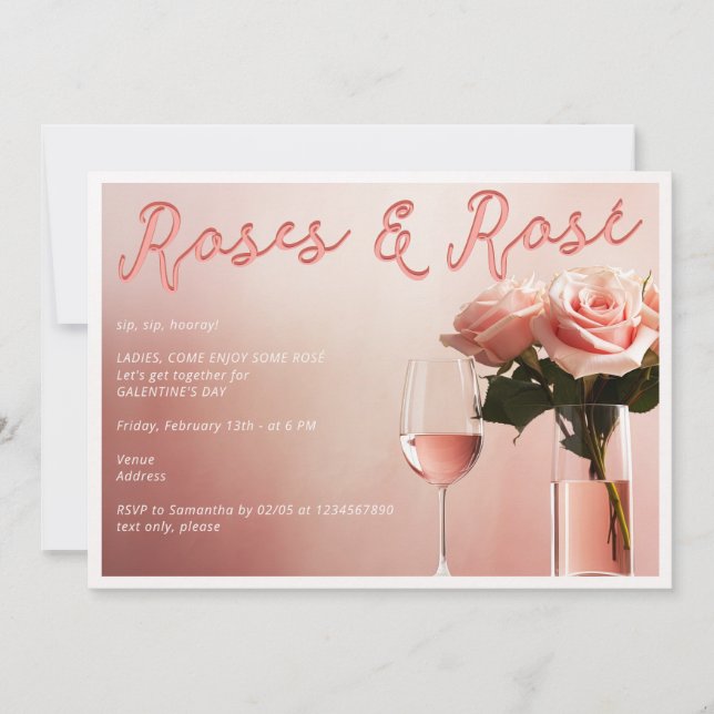 Rosen & Rosé Vinprovning Galentine's Day-fest Inbjudningar (Framsida)