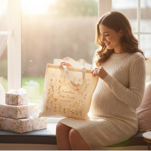 Rosenbåge och stork - Baby Shower i gammaldags sti Tygkasse