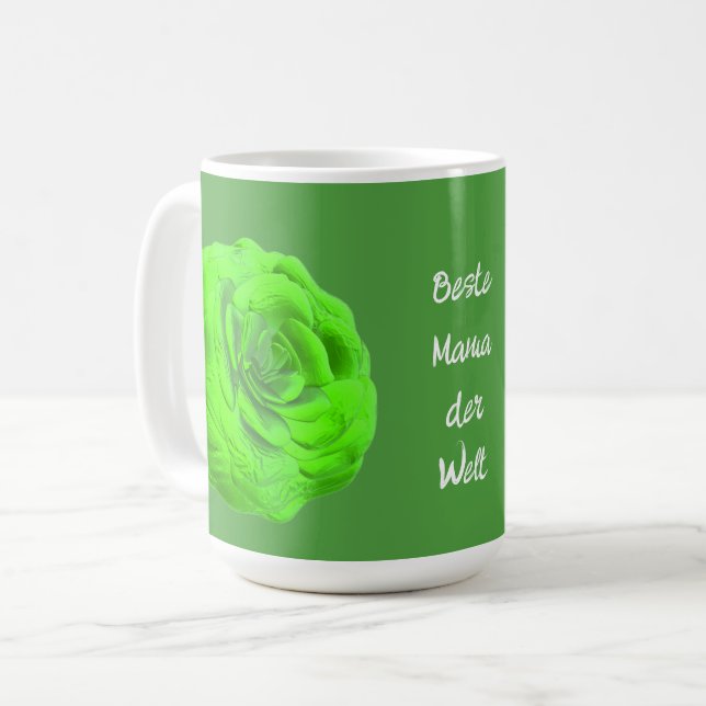 Rosenblüte in Grün, 3D-Optik - Kaffemugg (Framsida vänster)