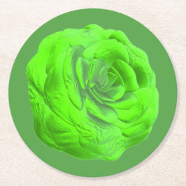 Rosenblüte in Grün, 3D-Optik - Underlägg Papper Rund