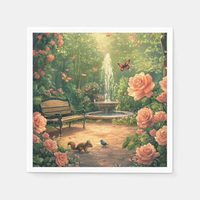 Rosengarten mit Springbrunnen mit Schmetterling Pappersservett (Framsidan)
