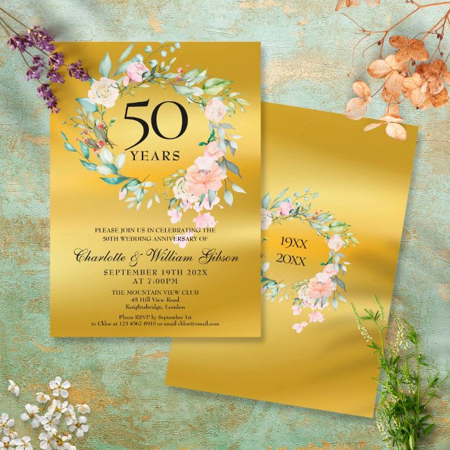 Rosengirlang Gold Folie 50-årsjubileum Inbjudningar (Skapare uppladdad)