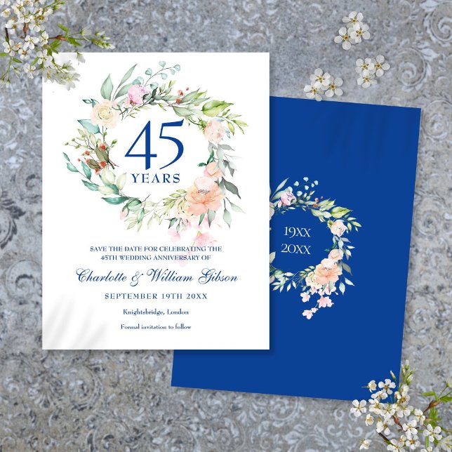 Rosengirlangd 45-års 65-års jubileum Spara datum Meddelande Vykort (Roses Garland 45th 65th Anniversary Save the Date Announcement Postcard)