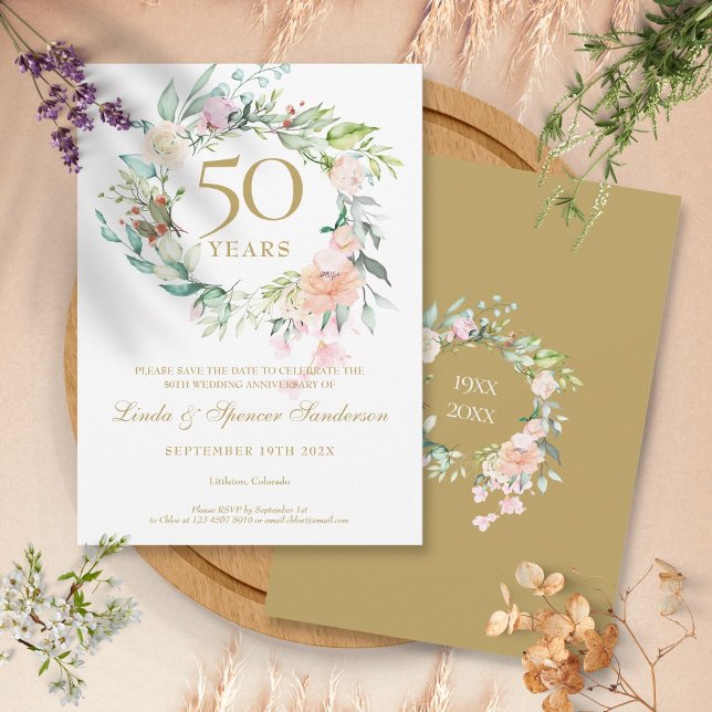 Rosengirlangd 50-årsjubileum Spara datum Inbjudningar (Roses Garland 50th Anniversary Save the Date Invitation)