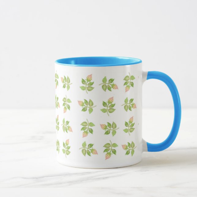 Rosenknopp Mini-print Rosa Blue White Ringer Mugg (Höger)