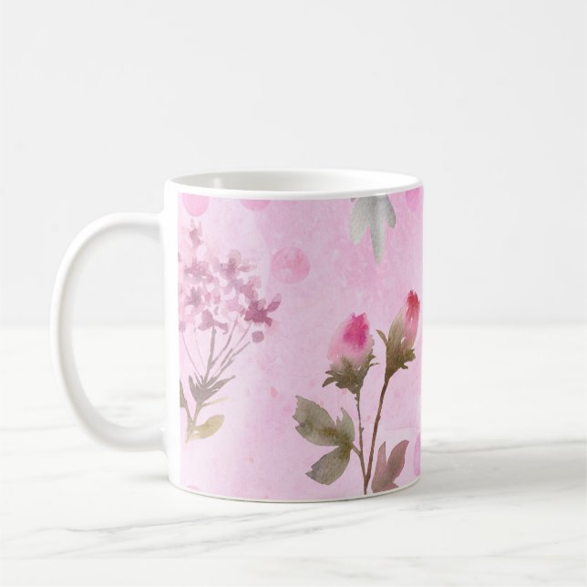 Rosenknoppar, polka dots: sommartid, blommigt. kaffemugg (Vänster)