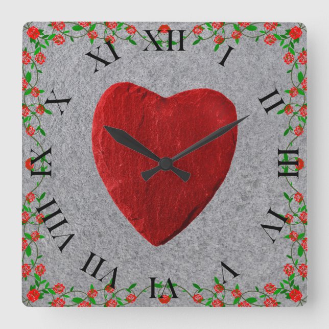 Rosenrahmen mit Herz Fyrkantig Klocka (Framsida)
