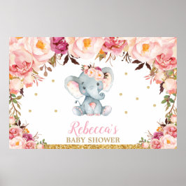 Rosenskäm Blommande Elefant Baby Shower Party Bakg Poster