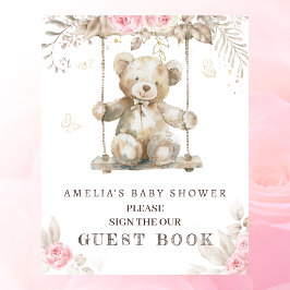 Rosenskäm Blomstergosedjur Babyfirande Gästbok Poster