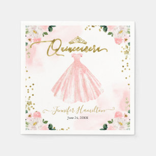 Rosenskäm Quinceanera i Rosa Blommönster Pappersservett