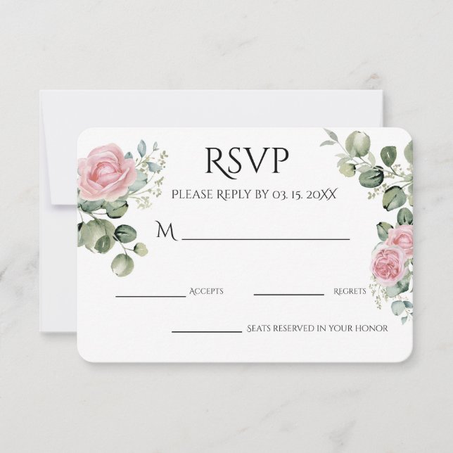 Rosenskär akvarellblomma Förlovningsfest OSA Kort (Framsida)