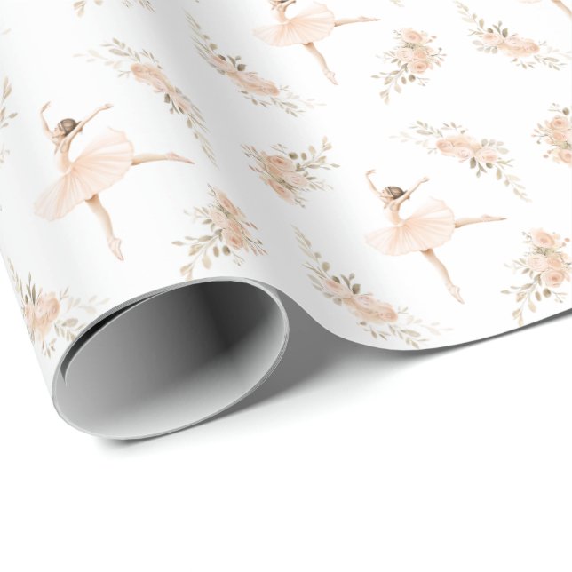 Rosenskär Ballerina Blommig Mönster Födelsedagspre Presentpapper (Rullad Hörn)