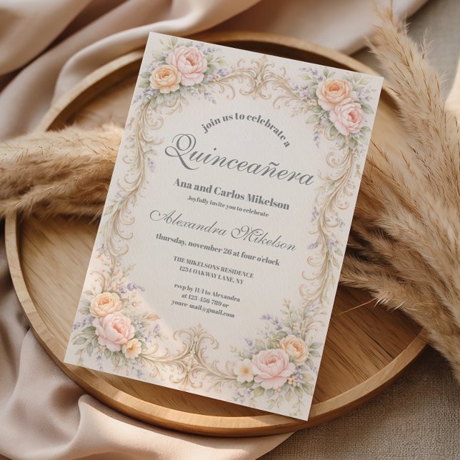 Rosenskär Barock Quinceañera Inbjudningar (Skapare uppladdad)