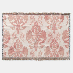 Rosenskär Damasch Vattenfärg Blommig Vintage Mönst Filt