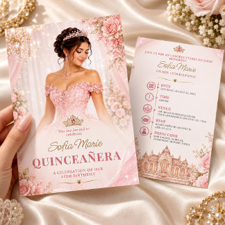 Rosenskär Quinceañera-Prinsessa 15-årsdag Inbjudningar
