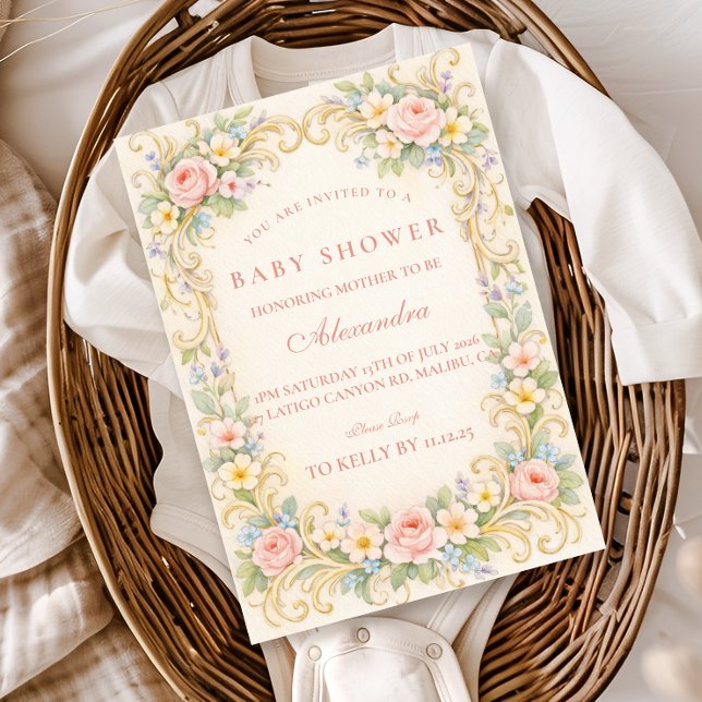 Rosenskär trädgårdsbarock Baby Shower Inbjudningar (Skapare uppladdad)