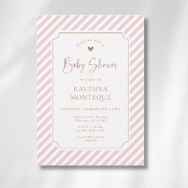 Rosenskära diagonalt randigt guld ram baby shower inbjudningar