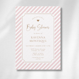 Rosenskära diagonalt randigt guld ram baby shower inbjudningar