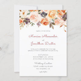 Rosenskiftande & Persika Blommig Rustik Bröllop Inbjudningar