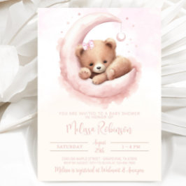 Rosenskiftande Vattenfärg Björn Flicka Baby Shower Inbjudningar
