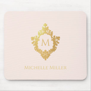 Rosenskimmer Guld Krona Elegant Monogram Namn Musmatta