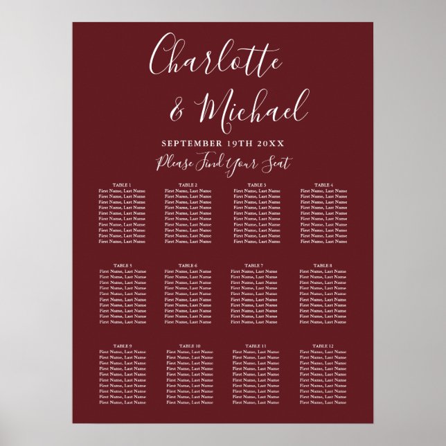 Rosenträ Rosa Elegant Bröllopsställningsschema Poster (Framsidan)