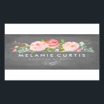 Rosenträdgård Blomsterritad Svart Taffel Affärslog Rektangulärt Klistermärke<br><div class="desc">Svart Taffel och rosa blommor.</div>