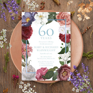Rosenträdgårdsblommig 60-års bröllopsdag inbjudningar