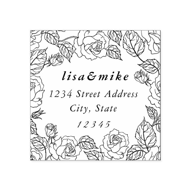 Rosenträdgårdsbröllopspar Namn Returadress Stämpel (Tryck)