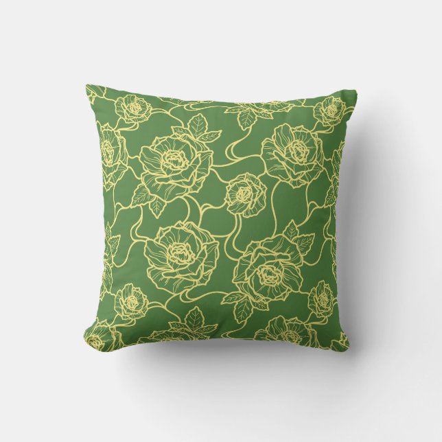 Rosenviskningar, Elegant Linjekonst Blommönster Kudde (Framsida)