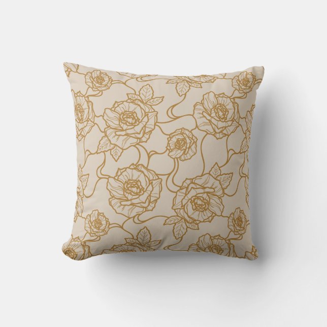 Rosenviskningar, Elegant Linjekonst Blommönster Kudde (Framsida)