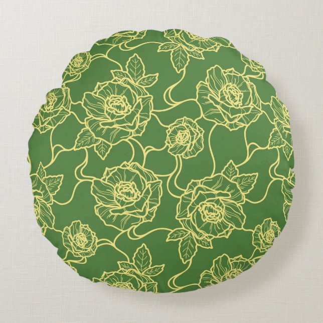 Rosenviskningar, Elegant Linjekonst Blommönster Rund Kudde (Framsidan)