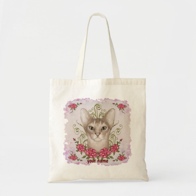 Roses Abyssinian Cat shoppingväska Tygkasse (Framsidan)