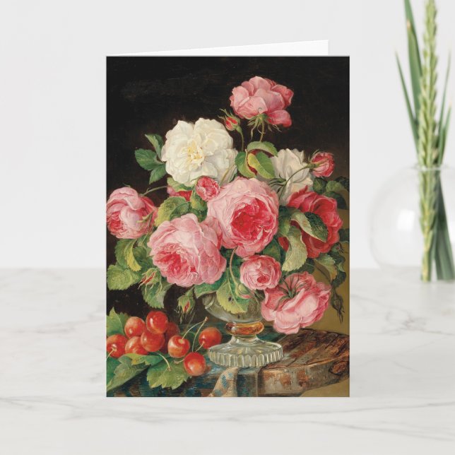 Roses and cherries oil painting kort (Framsida)