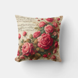 Roses and Music Notes Throw Pillow, Kudde