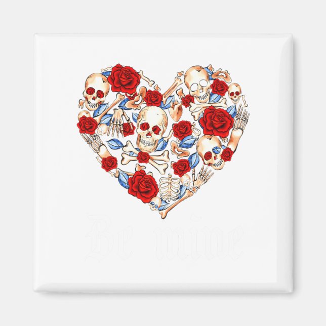 Roses And Skulls Heart Gothic Style Valentine Be M Magnet (Framsidan)