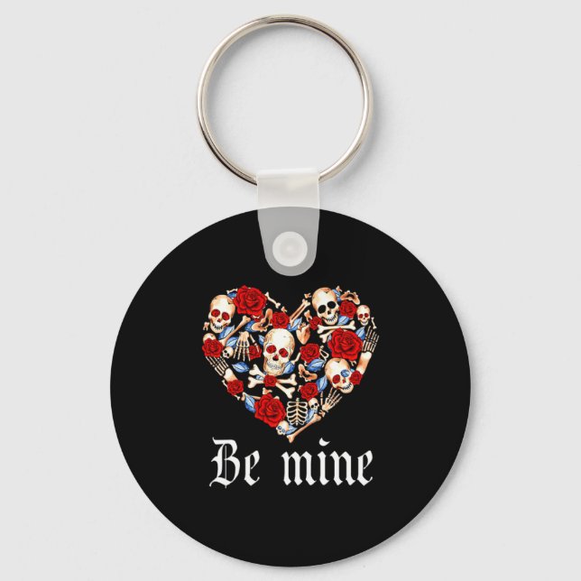 Roses And Skulls Heart Gothic Style Valentine Be M Nyckelring (Framsida)
