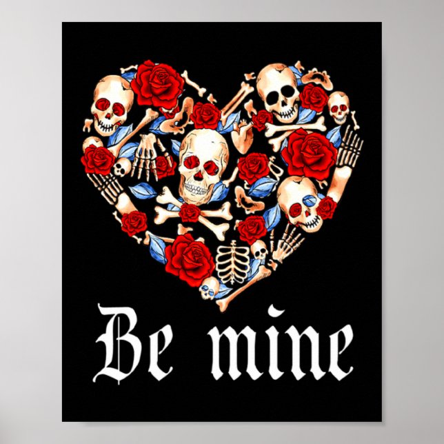 Roses And Skulls Heart Gothic Style Valentine Be M Poster (Framsidan)