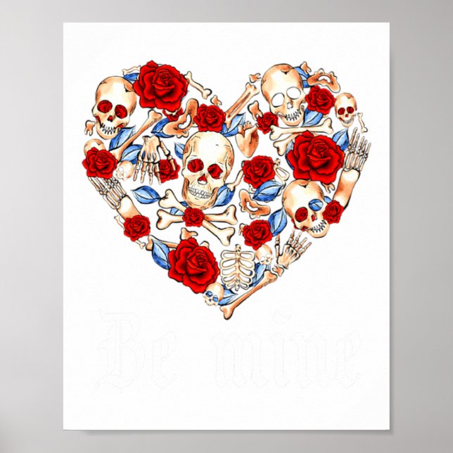 Roses And Skulls Heart Gothic Style Valentine Be M Poster (Framsidan)