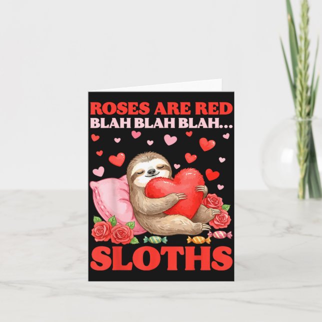 Roses Are Red Blah Sloths Valentine Cute Animal Lo Kort (Framsida)