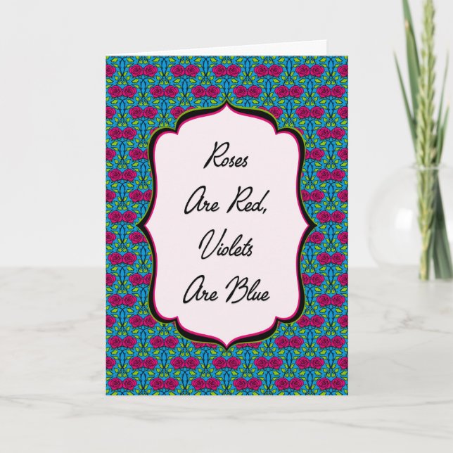 Roses Are Red Miss You Card | Whimsical Floral Kort (Framsida)